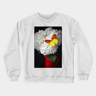 White Hydrangea With Yellow Orange butterfly Crewneck Sweatshirt